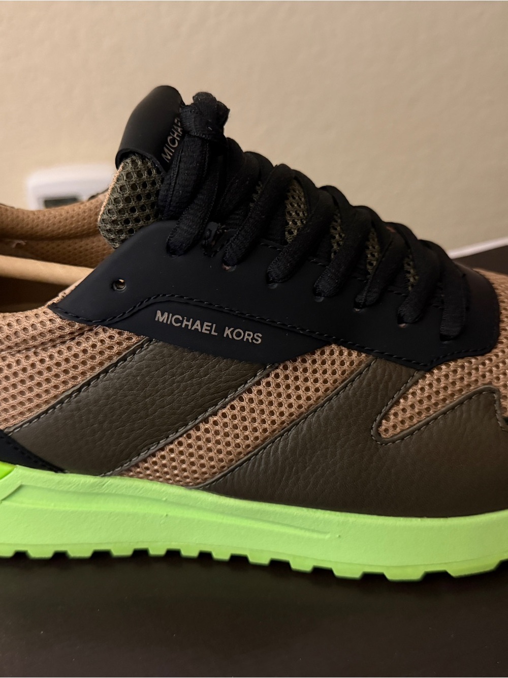 Michael Kors Men's Olive and Neon Green Lace-Up Sneakers